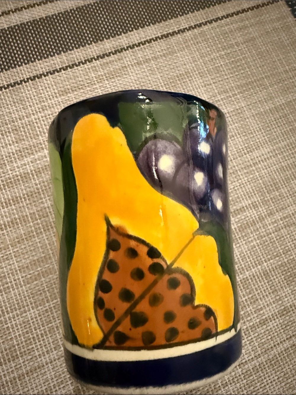 Mexico Hand-Painted Ceramic Fruit Tumbler  Planter Holder with Blue Rim - Picture 14 of 14